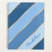 Custom Ombre Donker Medium Lichtblauw Goud Strepen Planner (Voorkant)
