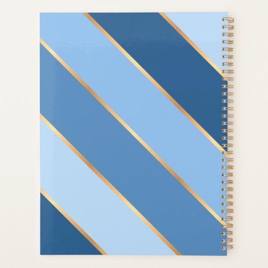 Custom Ombre Donker Medium Lichtblauw Goud Strepen Planner (Achterkant)