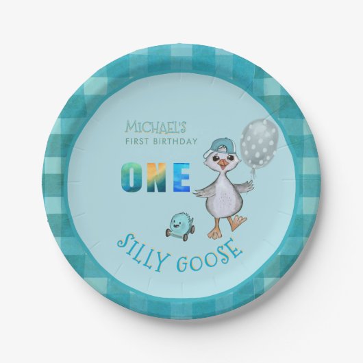 Custom ONE Gekke Goose Blue Party Bord (Voorkant)