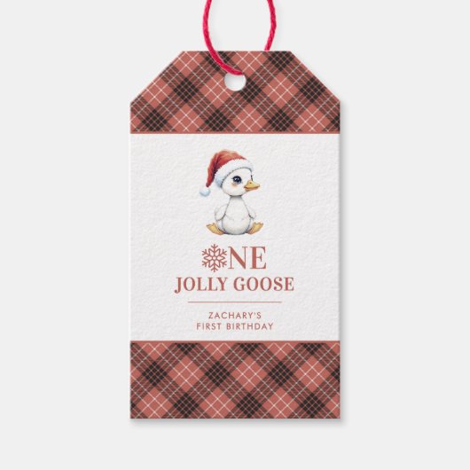 Custom One Jolly Goose December First Birthday Cadeaulabel (Voorkant)