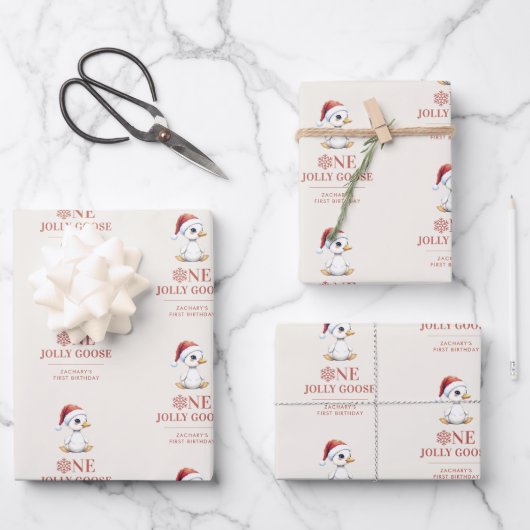 Custom One Jolly Goose December First Birthday Inpakpapier Vel (Voorkant)