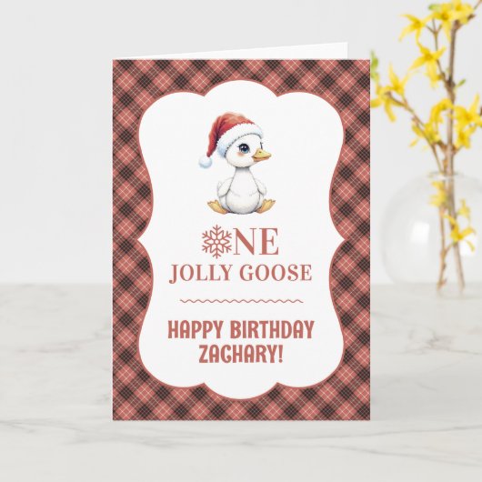 Custom One Jolly Goose December First Birthday Kaart (Gele Bloem)