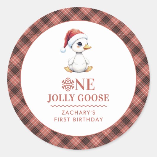 Custom One Jolly Goose December First Birthday Ronde Sticker (Voorkant)