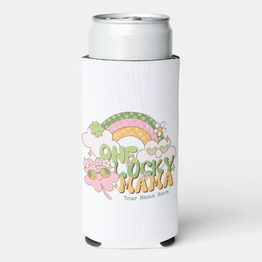 Custom One Lucky Mama Retro Groovy  Seltzer Blikjeskoeler (Seltzer Achterkant)