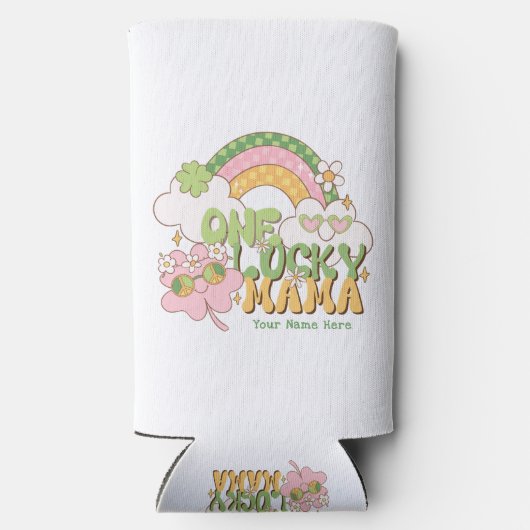 Custom One Lucky Mama Retro Groovy  Seltzer Blikjeskoeler (Achterkant)