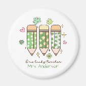 Custom One Lucky Teacher Retro Pencil Magneet (Voorkant)