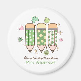 Custom One Lucky Teacher Retro Pencil Magneet