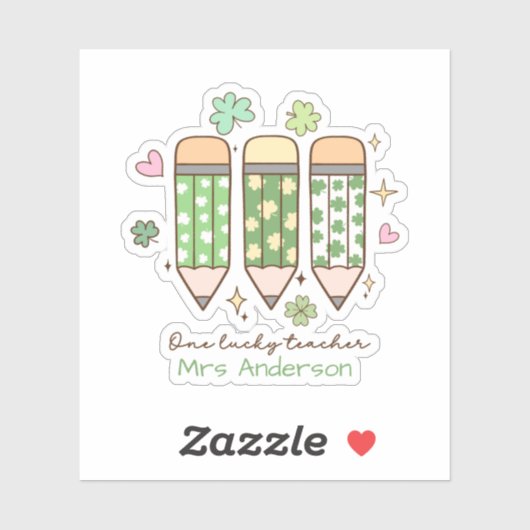 Custom One Lucky Teacher Retro Pencil Sticker (Vel)