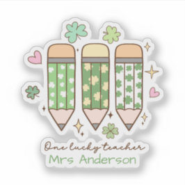 Custom One Lucky Teacher Retro Pencil Sticker