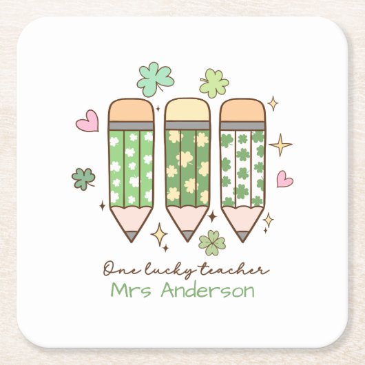 Custom One Lucky Teacher School Party Kartonnen Onderzetters (Voorkant)