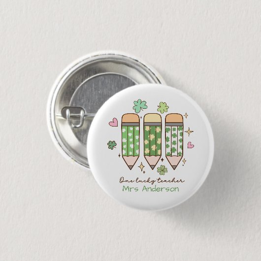 Custom One Lucky Teacher Shamrock Retro Pencil Ronde Button 3,2 Cm (Voorkant /achterkant)