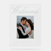 Custom One Photo Elegant Script Huwelijk Welkom Acryl Bord (Voorkant)