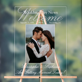 Custom One Photo Elegant Script Huwelijk Welkom Acryl Bord