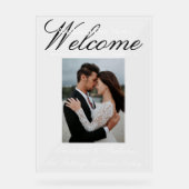 Custom One Photo Elegant Script Huwelijk Welkom Acryl Bord (Voorkant)