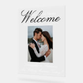 Custom One Photo Elegant Script Huwelijk Welkom Acryl Bord (Hoek)