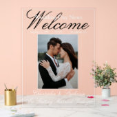 Custom One Photo Elegant Script Huwelijk Welkom Acryl Bord (Huwelijk)