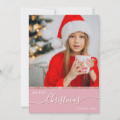 Custom One Photo Pink Merry Christmas Feestdagenkaart (Voorkant)