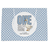 Custom One Silly Goose 1st Birthday Plaid Pattern Groot Cadeauzakje (Voorkant)