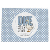 Custom One Silly Goose 1st Birthday Plaid Pattern Groot Cadeauzakje (Achterkant)