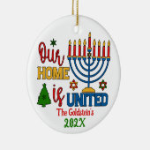 Custom Ons huis is verenigd gelukkig Chanoeka Keramisch Ornament (Rechts)