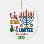 Custom Ons huis is verenigd gelukkig Chanoeka Keramisch Ornament (Links)