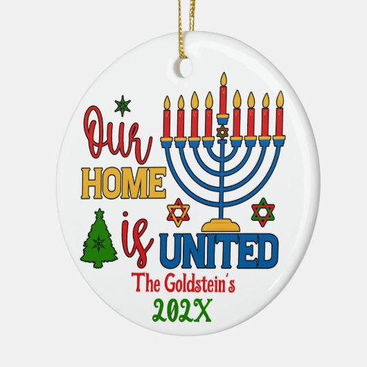 Custom Ons huis is verenigd gelukkig Chanoeka Keramisch Ornament (Links)
