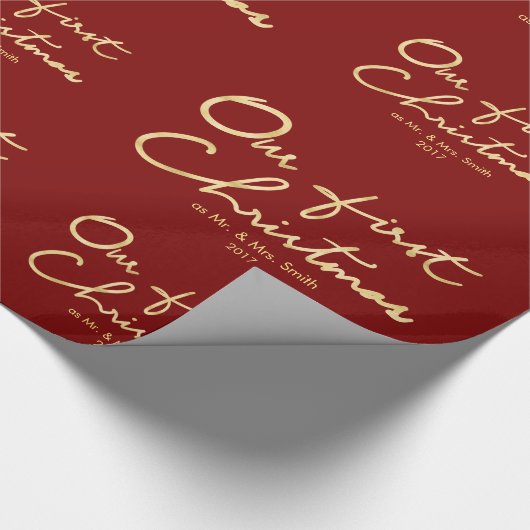 Custom Onze eerste kerst als Mr & Mrs Christmas Cadeaupapier (Hoek)