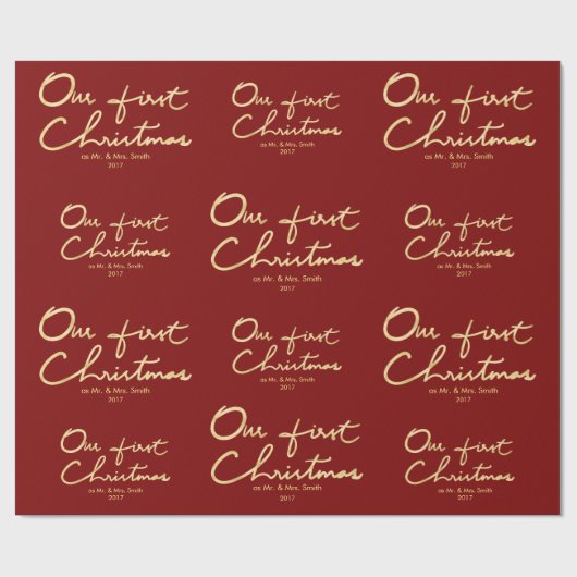 Custom Onze eerste kerst als Mr & Mrs Christmas Cadeaupapier (Vlak)