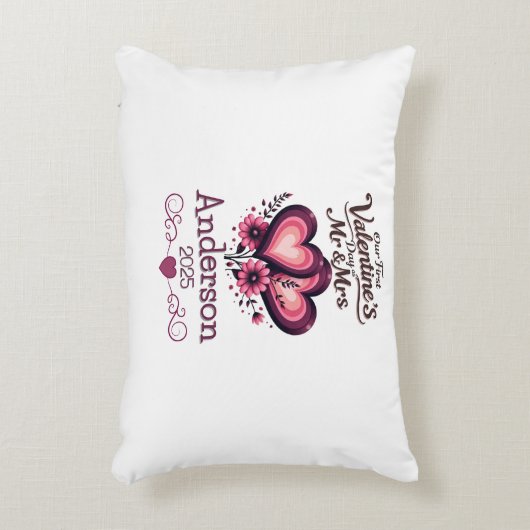 Custom Onze eerste Valentijnsdag Mr & Mrs. Accent Kussen (Voorkant(Verticaal))