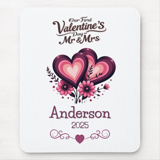 Custom Onze eerste Valentijnsdag Mr & Mrs. Muismat (Voorkant)
