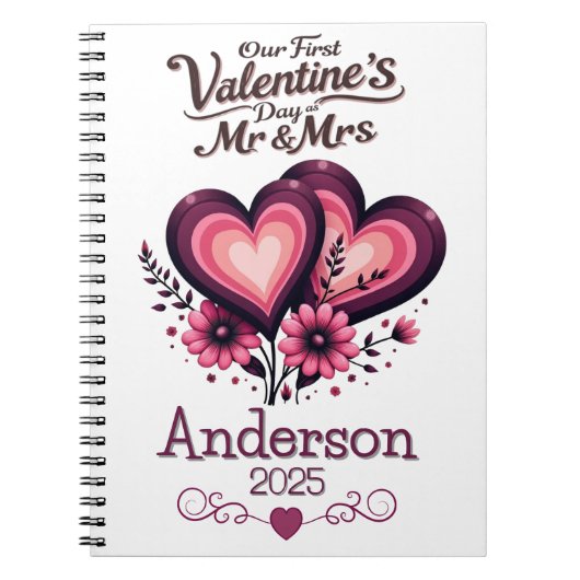 Custom Onze eerste Valentijnsdag Mr & Mrs. Notitieboek (Voorkant)