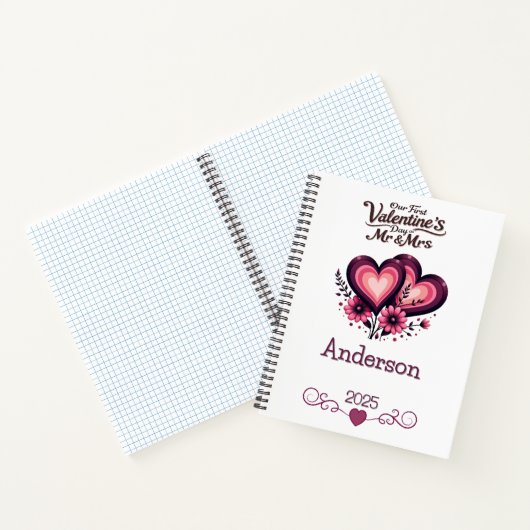 Custom Onze eerste Valentijnsdag Mr & Mrs. Notitieboek (Binnen)