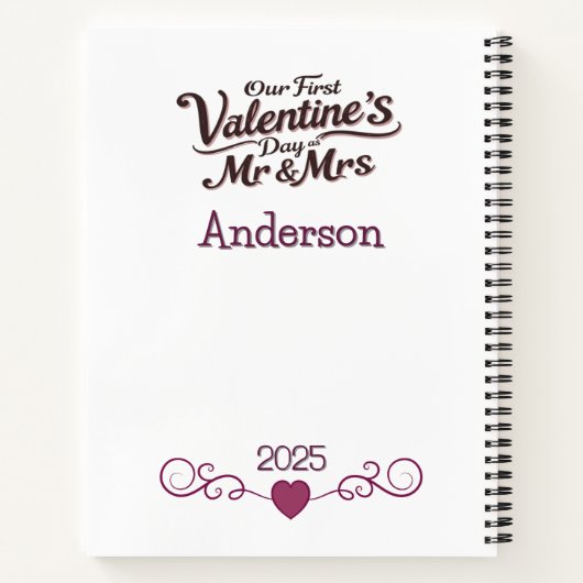 Custom Onze eerste Valentijnsdag Mr & Mrs. Notitieboek (Achterkant)