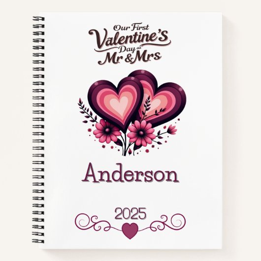 Custom Onze eerste Valentijnsdag Mr & Mrs. Notitieboek (Voorkant)
