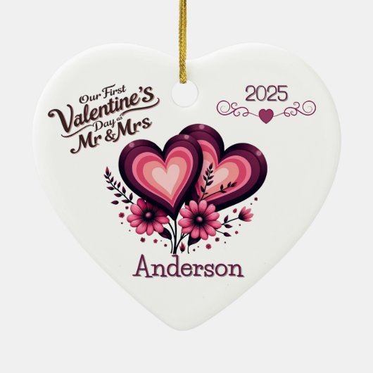 Custom Onze eerste Valentijnsdag Mr & Mrs Ornament (Achterkant)