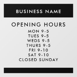 Custom Opening Hours Modern Minimalist Window Raamsticker