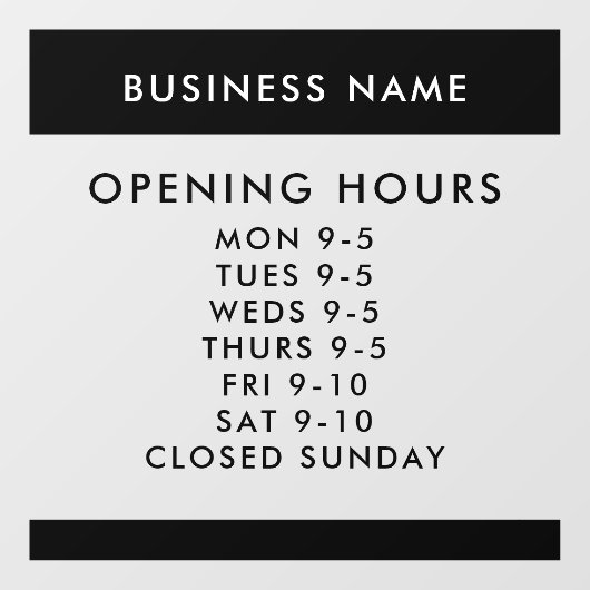 Custom Opening Hours Modern Minimalist Window Raamsticker (Vel)