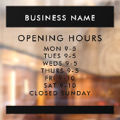 Custom Opening Hours Modern Minimalist Window Raamsticker (Vel 2)