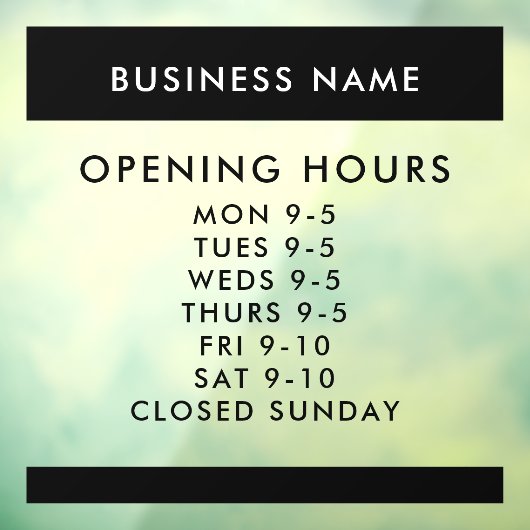 Custom Opening Hours Modern Minimalist Window Raamsticker (Vel 3)