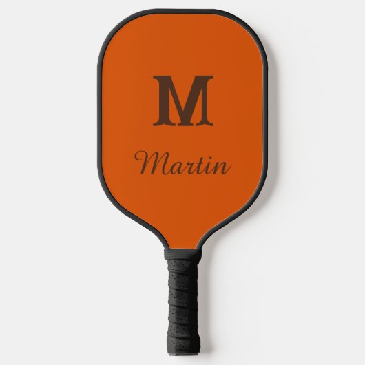 Custom orang and brown monogram name pickleball paddle (Voorkant)