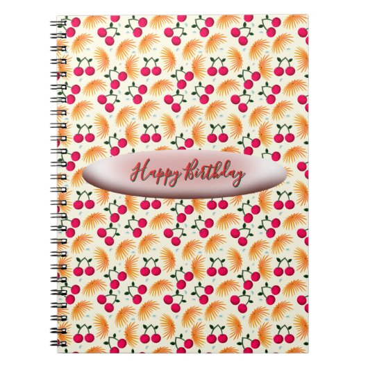 Custom Orange Floral Cherry Pattern Notitieboek (Voorkant)