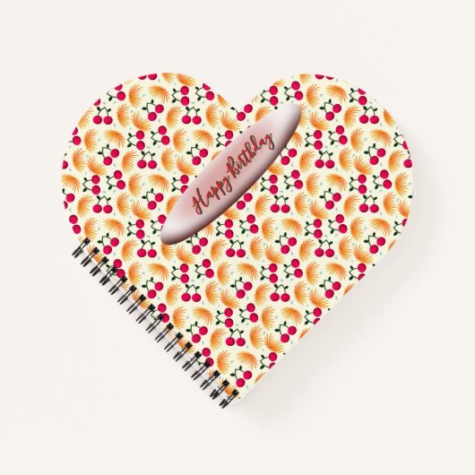Custom Orange Floral Cherry Pattern Notitieboek (Voorkant)