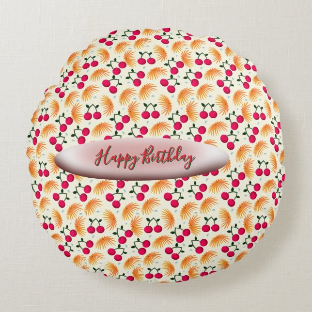 Custom Orange Floral Cherry Pattern  Rond Kussen (Voorkant)