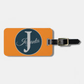 Custom  orange greay blue Monogram Elegant Bagagelabel (Voorkant horizontaal)