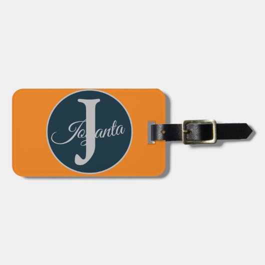 Custom  orange greay blue Monogram Elegant Bagagelabel (Voorkant horizontaal)