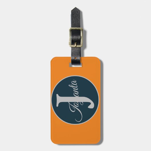 Custom  orange greay blue Monogram Elegant Bagagelabel (Voorkant verticaal)