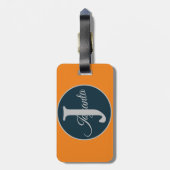 Custom  orange greay blue Monogram Elegant Bagagelabel (Achterkant verticaal)