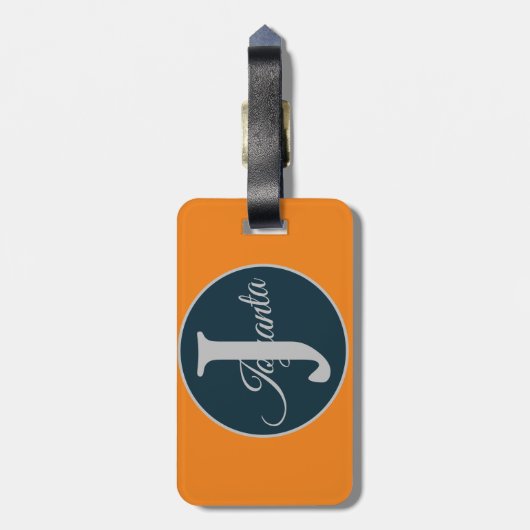 Custom  orange greay blue Monogram Elegant Bagagelabel (Achterkant verticaal)