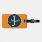 Custom  orange greay blue Monogram Elegant Bagagelabel (Achterkant horizontaal)