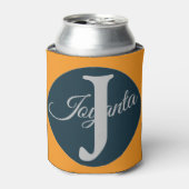 Custom orange greay blue Monogram Elegant Blikjeskoeler (Blikje Voorkant)